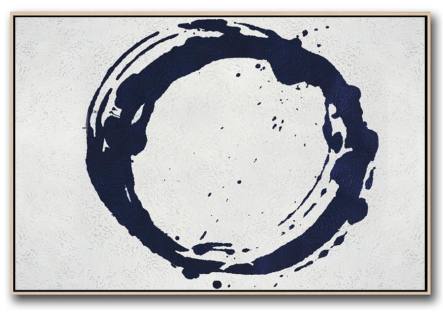 Horizontal Abstract Painting Navy Blue Minimalist Painting On Canvas - 4 Canvas Art Huge